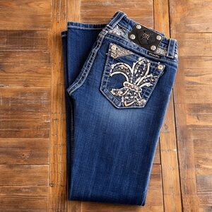 Y2K black label vntg Miss Me skinny signature boot jeans style JP8497BD sz 28/30